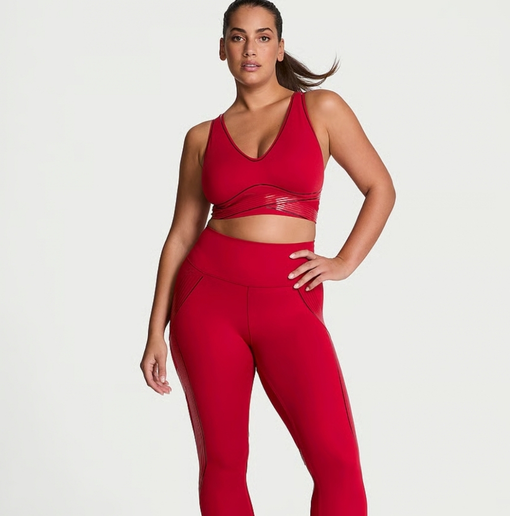 Victoria's Secret Red V-Neck Wrap Crop Sports Bra & Leggings Set